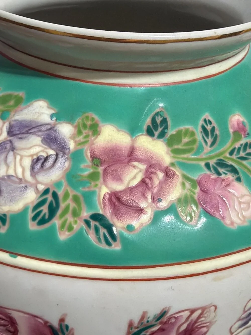Vintage Hand Painted Porcelain Vase Raised Flowers Roses 12